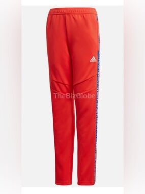 adidas Kids Aeroready Red Joggers with Blue Branded Side Stripe